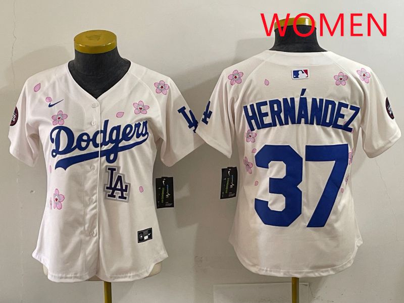 Women Los Angeles Dodgers #37 Hernandez Cream Sakura Edition 2025 Nike MLB Jersey style 39->women mlb jersey->Women Jersey